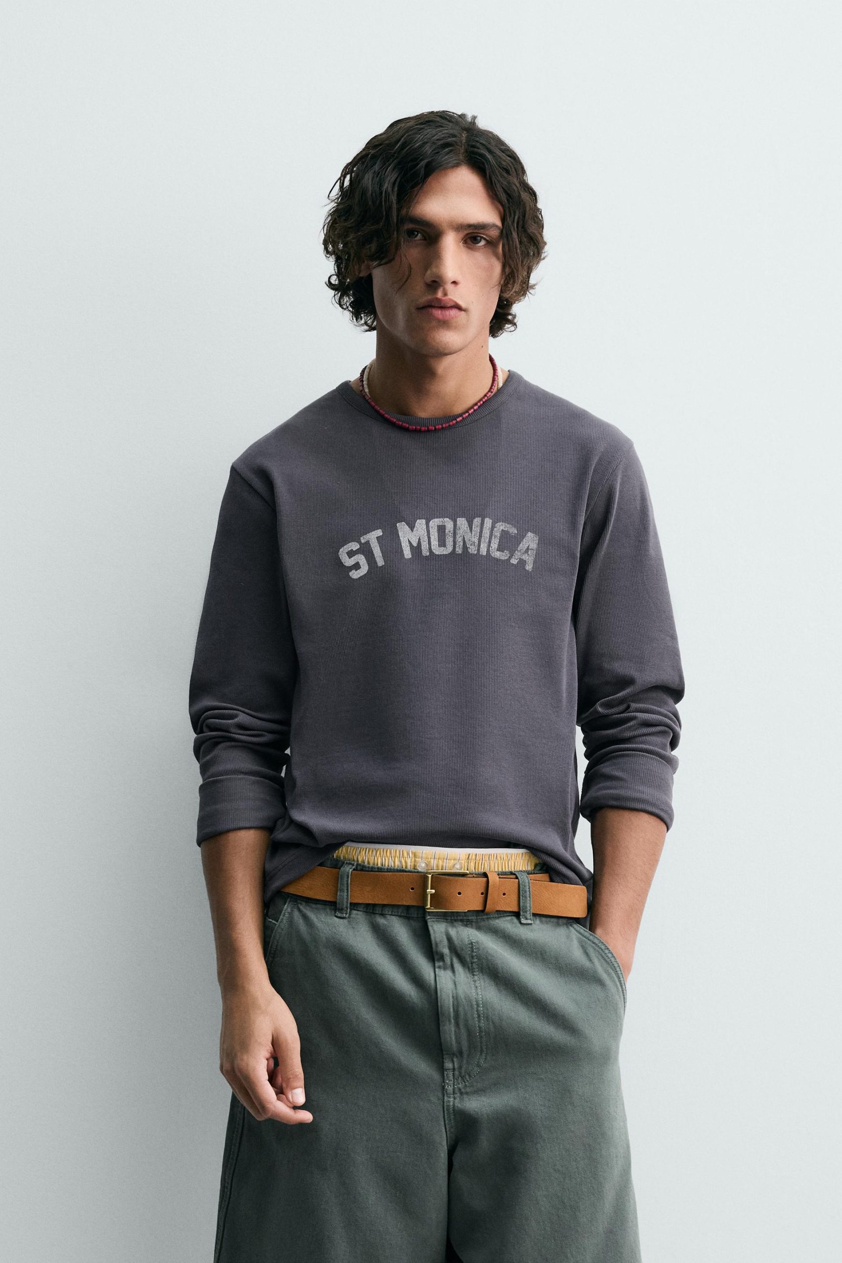 WASHED PRINT RIB T-SHIRT MARO