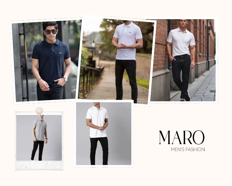 áo polo mặc với quần jean đen