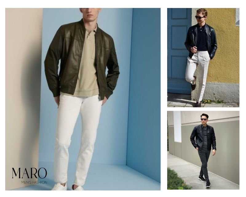 outfit polo áo khoác da