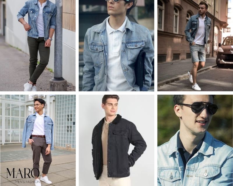 outfit polo áo khoác denim