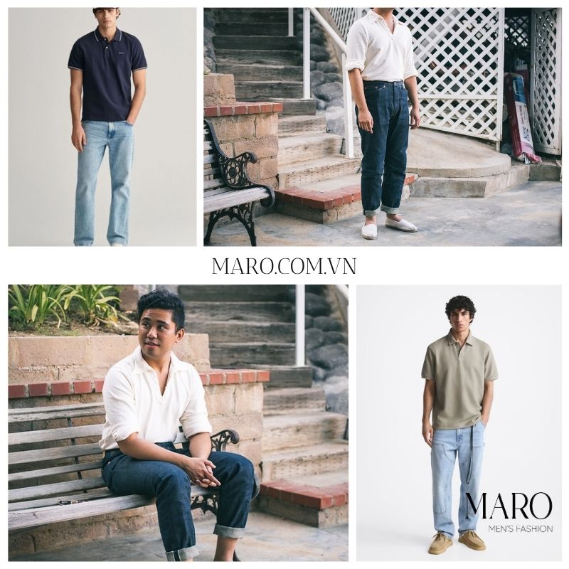 phối áo polo với quần jean