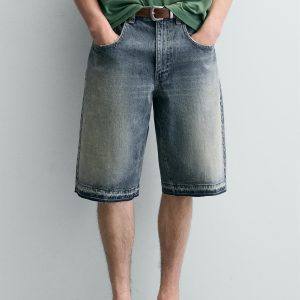 BAGGY FIT DENIM BERMUDA SHORTS WITH METAL STUDS MARO
