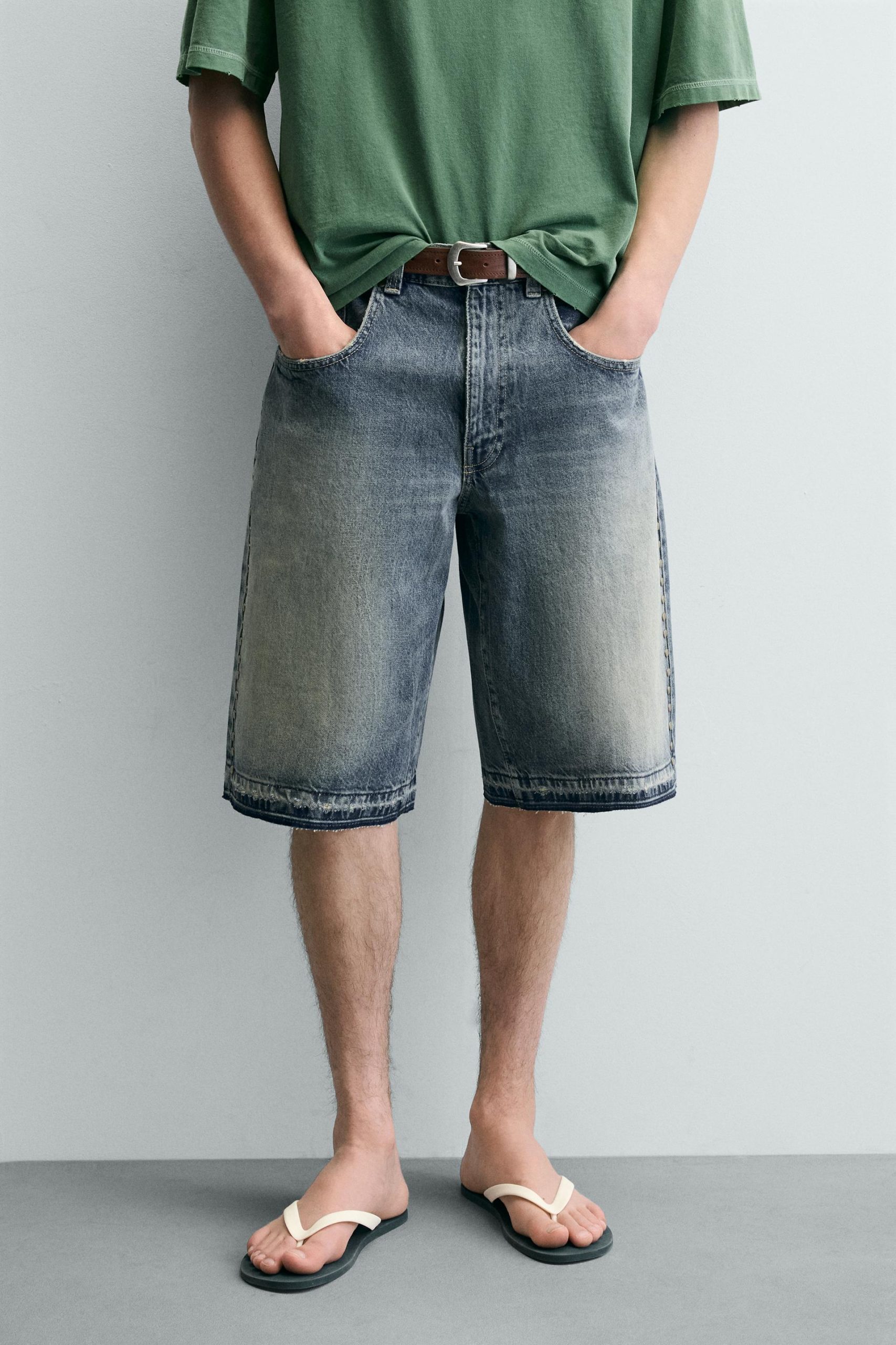 BAGGY FIT DENIM BERMUDA SHORTS WITH METAL STUDS MARO