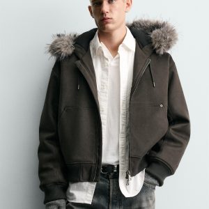 FAUX SUEDE SHEEPSKIN HOODED JACKET MARO
