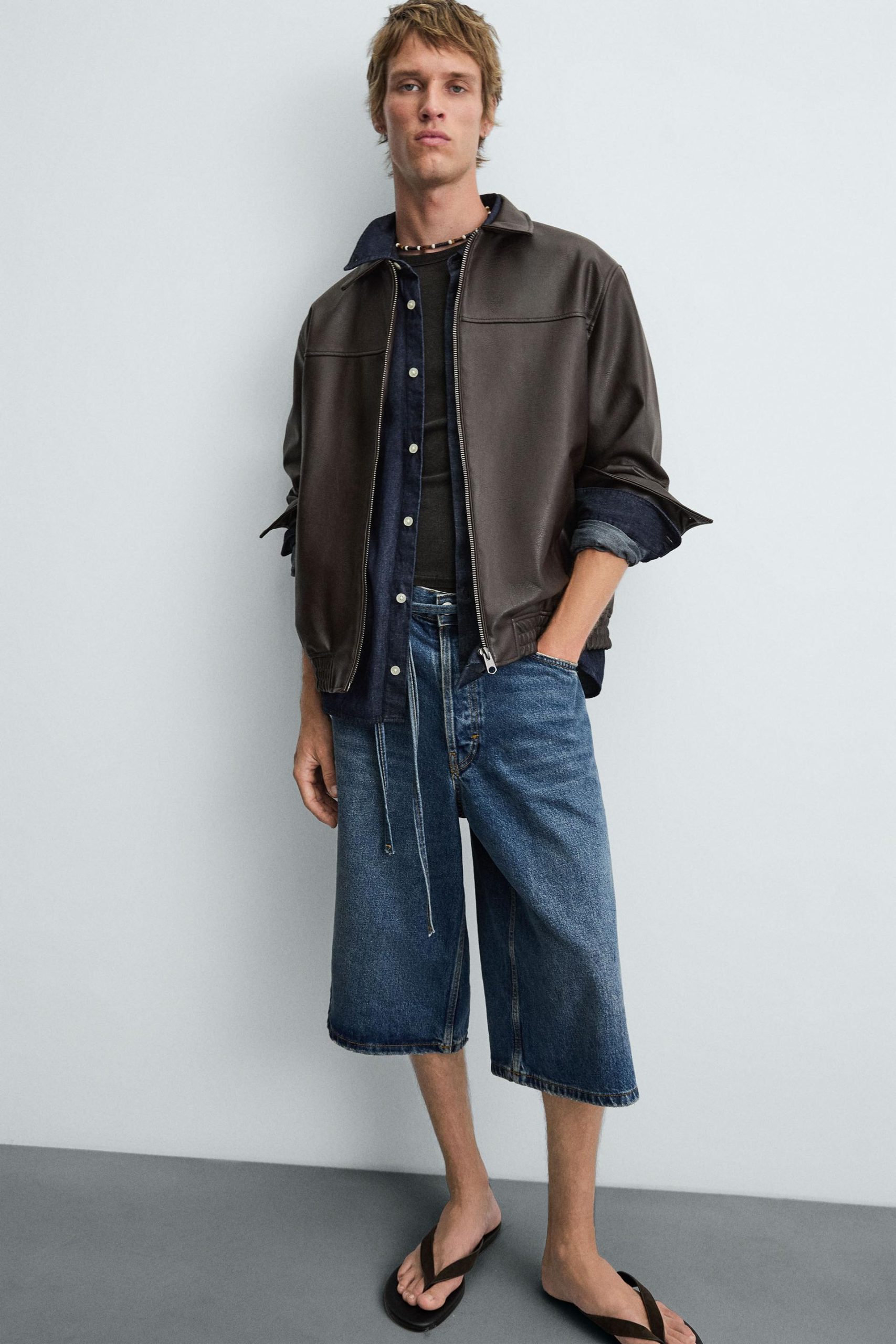 LEATHER EFFECT BOMBER JACKET MARO - Ảnh 4