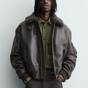LEATHER EFFECT JACKET WITH DETACHABLE COLLAR MARO