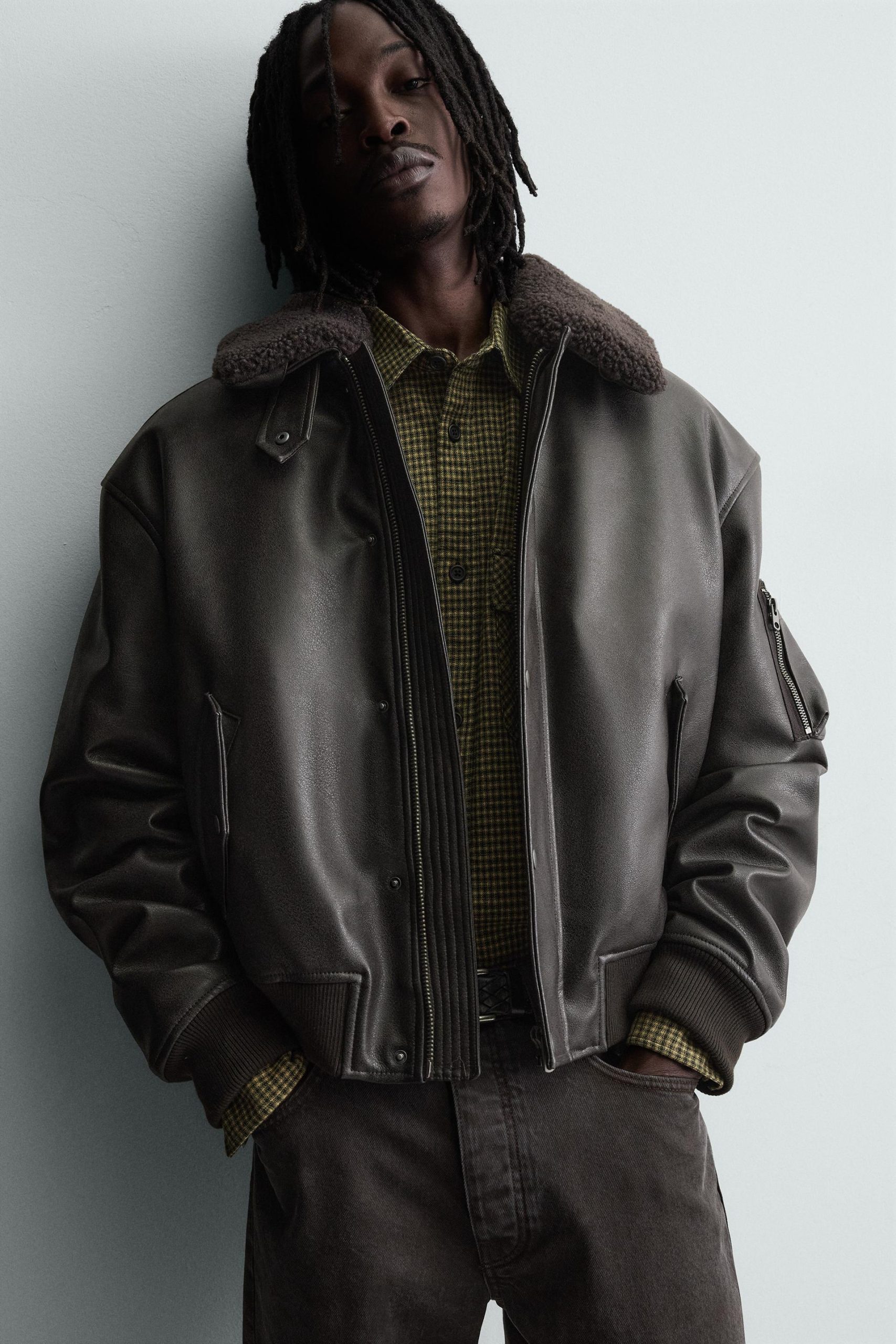 LEATHER EFFECT JACKET WITH DETACHABLE COLLAR MARO - Ảnh 4