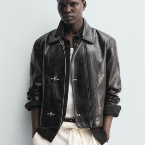 LEATHER EFFECT JACKET WITH FIREMAN CLASPS MARO