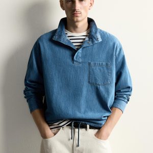 LIGHTWEIGHT WASHED DENIM POLO SHIRT MARO