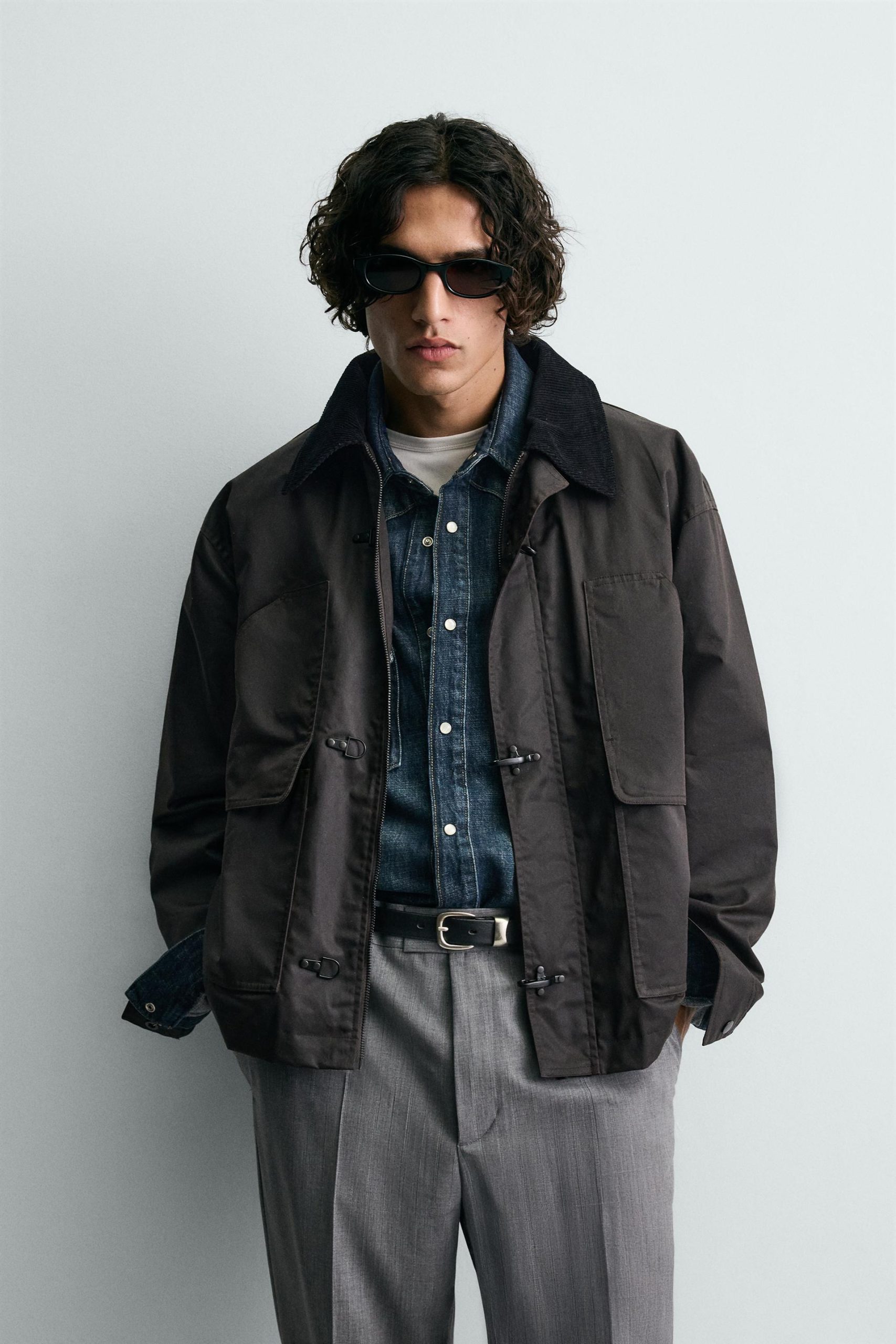WAXED FINISH JACKET WITH CONTRAST COLLAR MARO