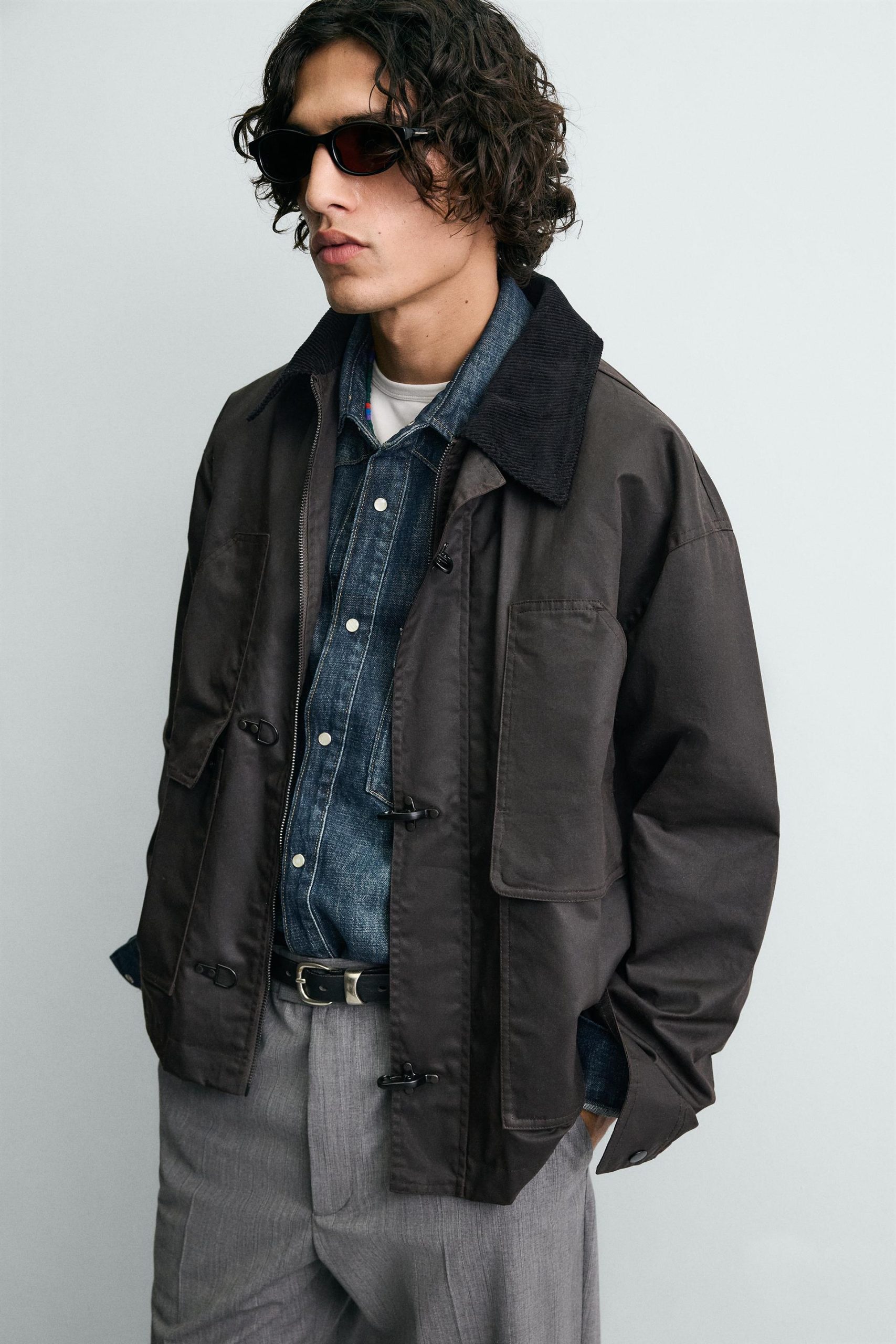 WAXED FINISH JACKET WITH CONTRAST COLLAR MARO - Ảnh 4