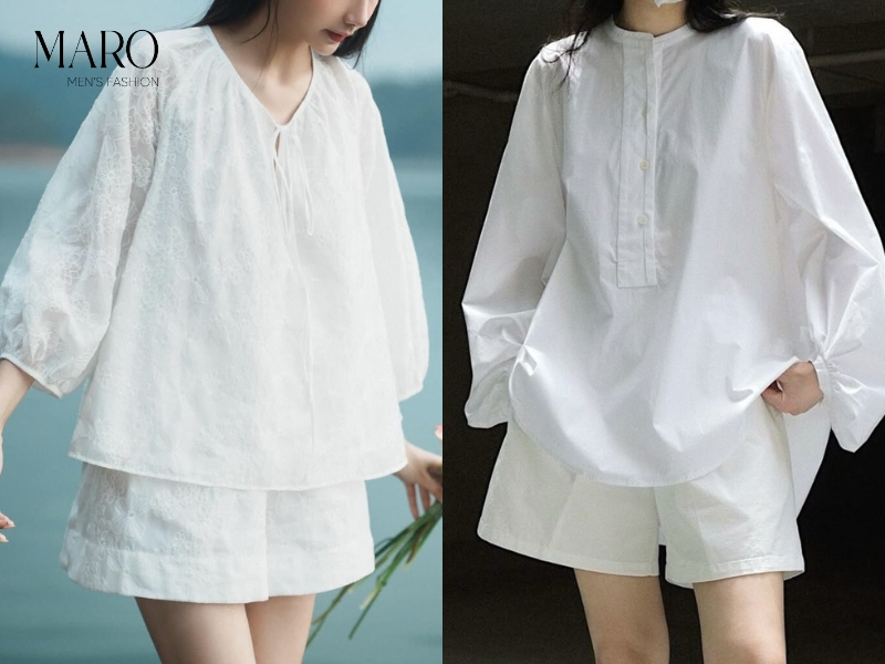 áo kiểu vải linen tay bóng