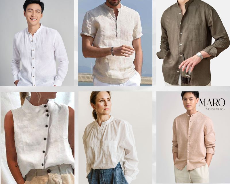 áo linen cổ trụ