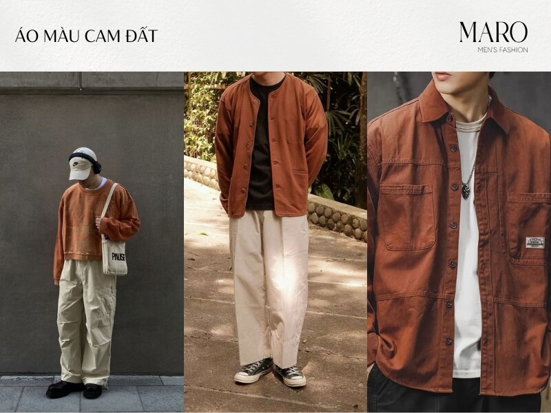 áo màu nâu cam đất cho nam da đen