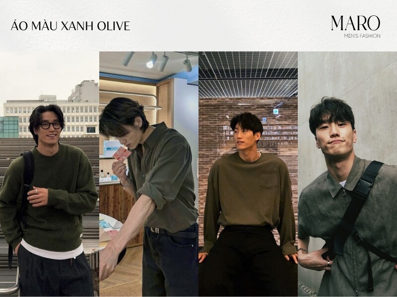 áo màu xanh olive cho nam da đen