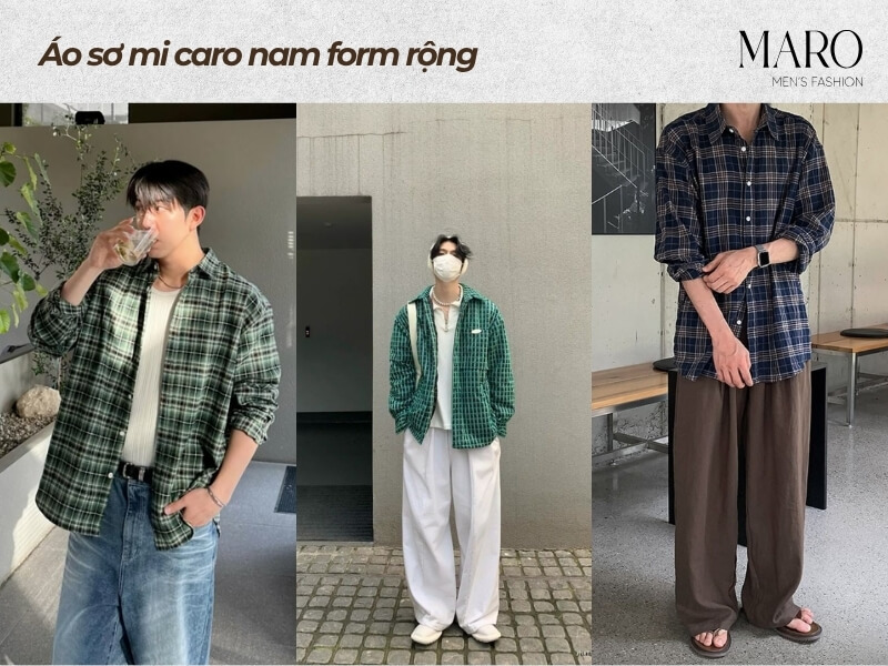 áo sơ mi caro nam form rộng