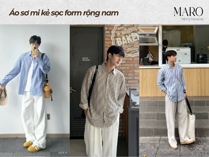 áo sơ mi kẻ sọc form rộng nam