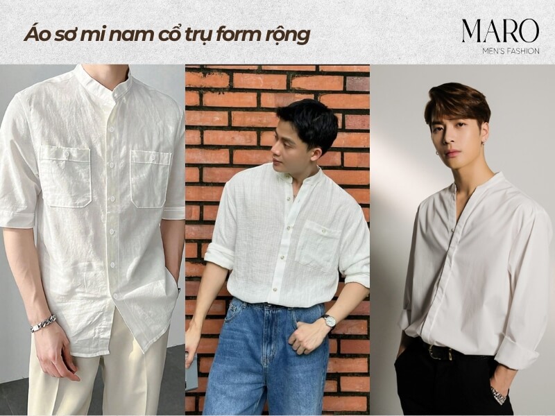 Áo sơ mi nam cổ trụ form rộng
