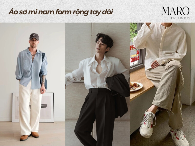 Áo sơ mi nam form rộng tay dài