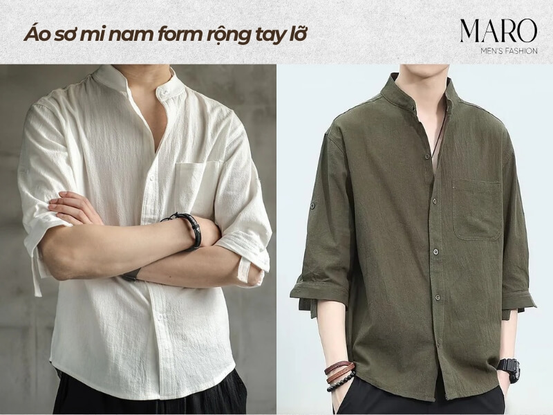 Áo sơ mi nam form rộng tay lỡ