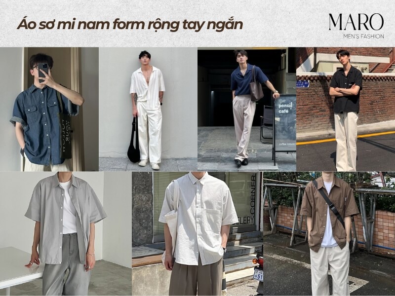 Áo sơ mi nam form rộng tay ngắn