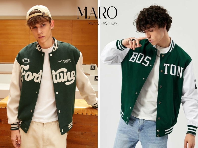 phối đồ với varsity jacket nam kinh điển