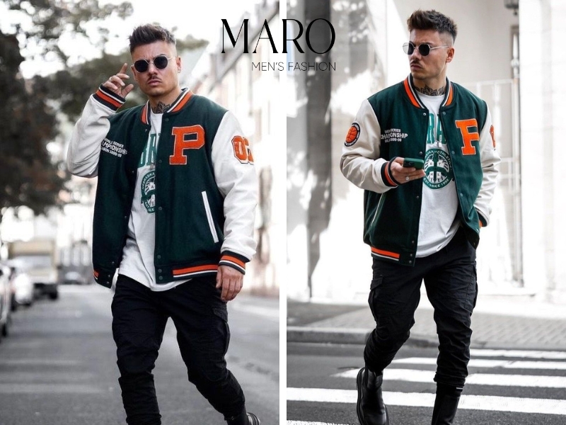 phối đồ với varsity jacket nam năng động