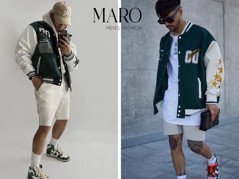 phối đồ với varsity jacket nam phóng khoáng