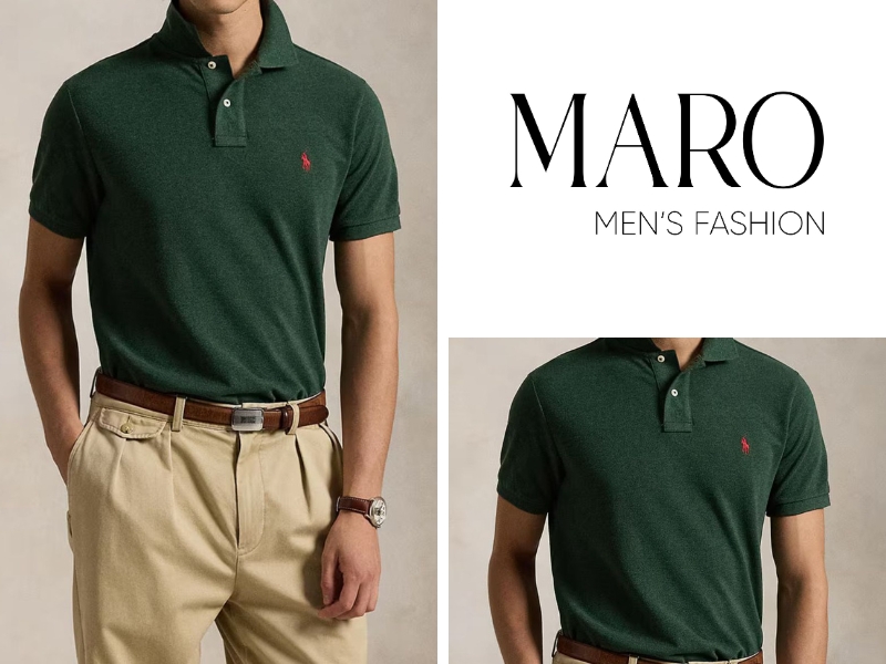 polo xanh rêu phối kaki be thanh lịch