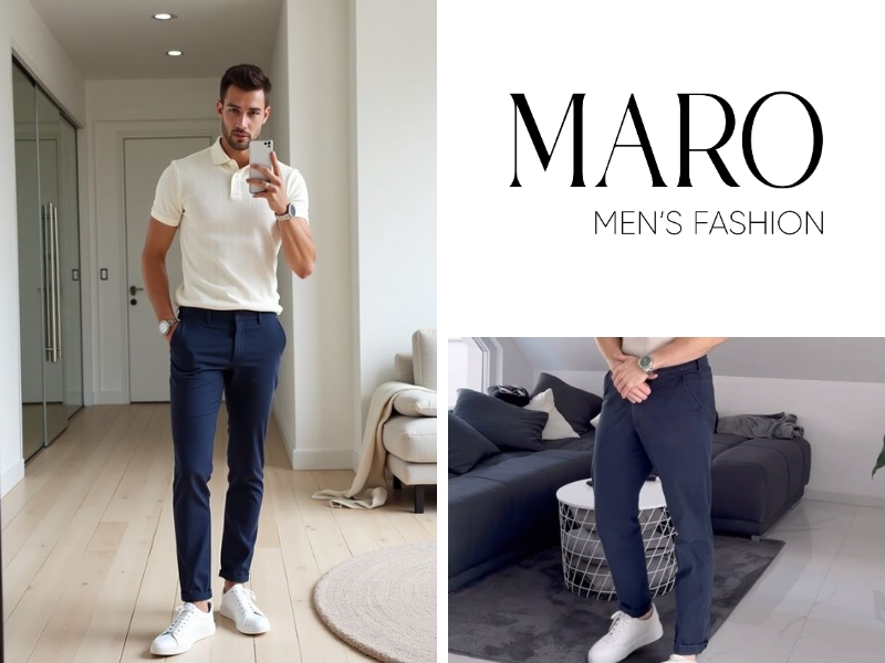 quần kaki navy phối polo trắng