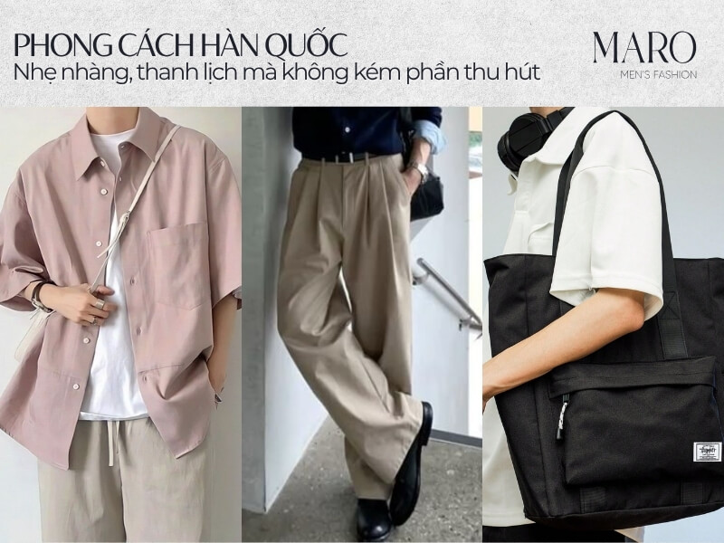 quần ống rộng phối áo sơ mi nam phong cách hàn quốc