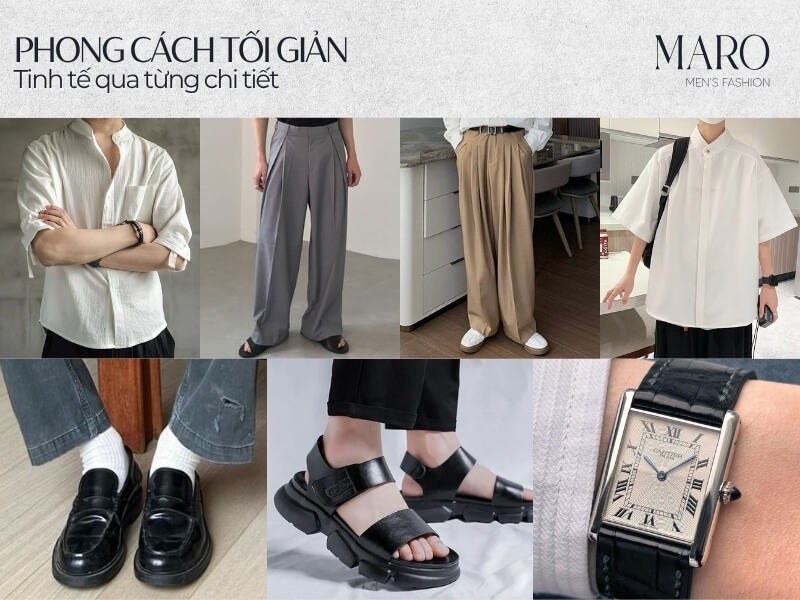 quần ống rộng phối áo sơ mi nam phong cách tối giản