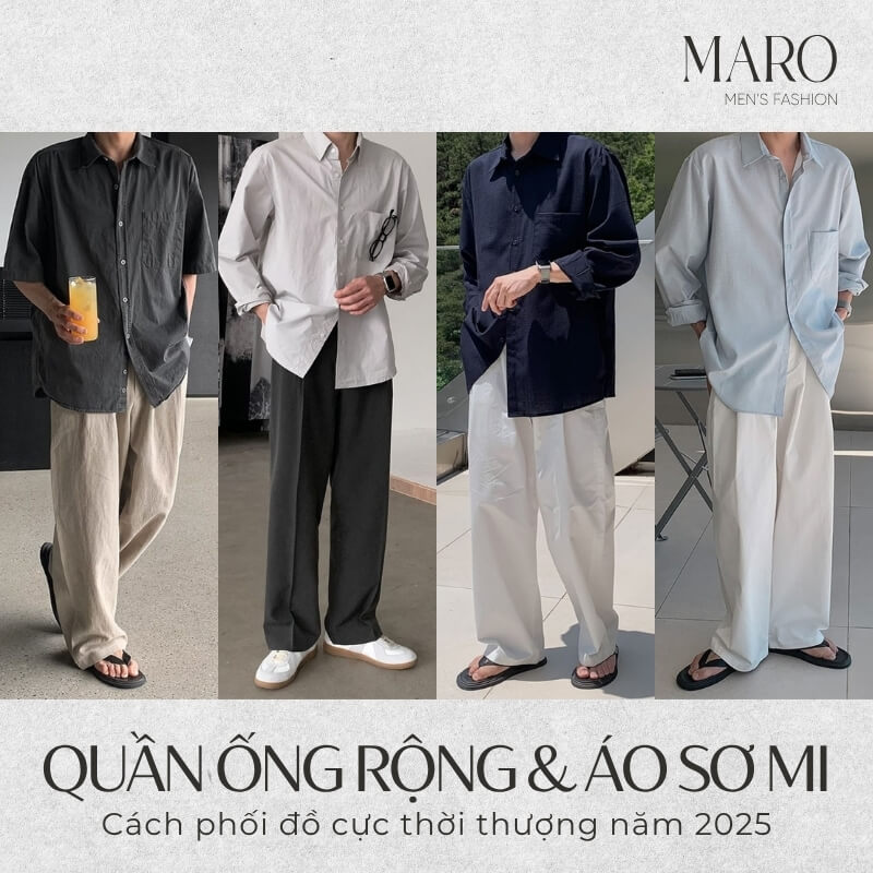 quần ống rộng phối áo sơ mi nam