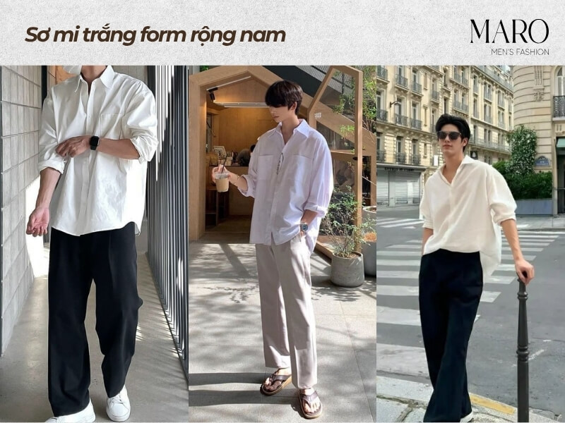 Sơ mi trắng form rộng nam