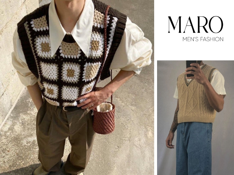 phối áo gile với áo sơ mi nam phong cách casual