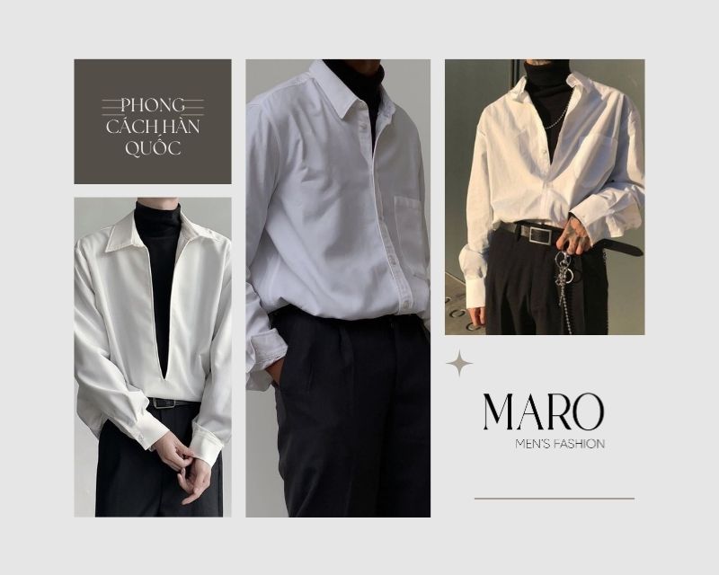 áo cổ lọ phối sơ mi nam phong cách Hàn Quốc