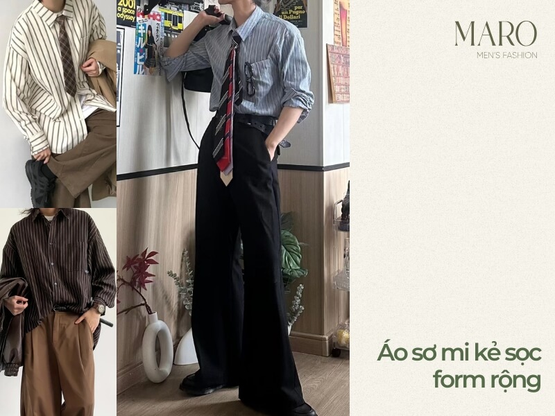 áo sơ mi kẻ sọc form rộng nam