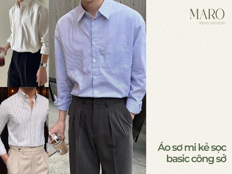 áo sơ mi kẻ sọc nam basic công sở