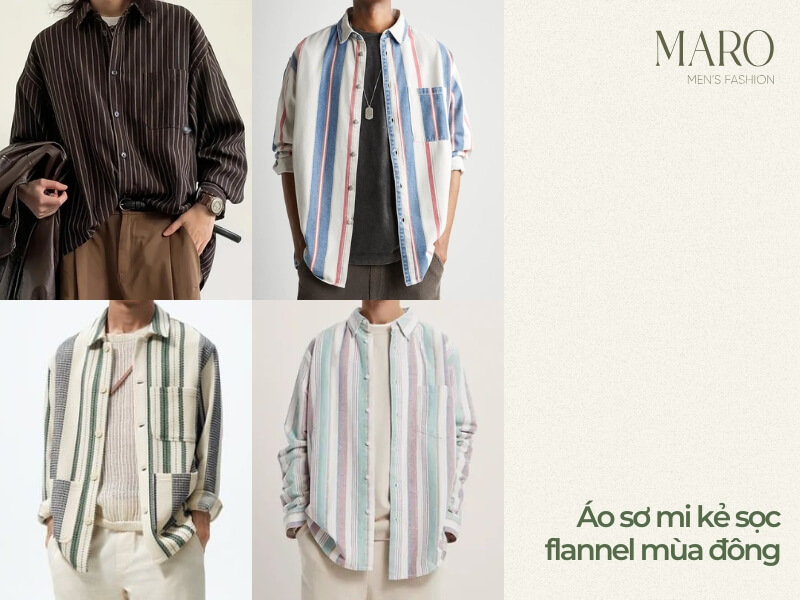 áo sơ mi kẻ sọc nam flannel mùa đông