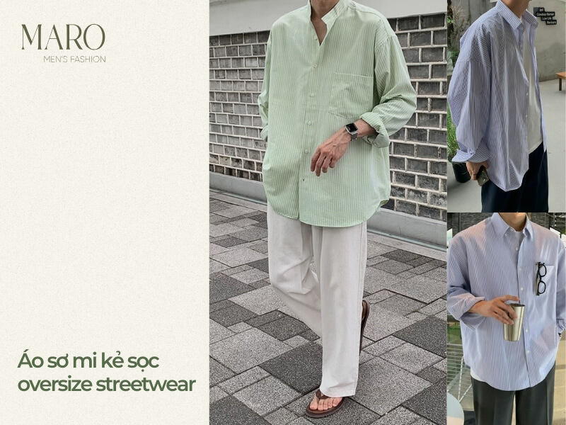 áo sơ mi kẻ sọc nam oversize streetwear