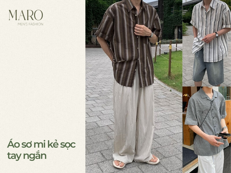 áo sơ mi kẻ sọc nam tay ngắn