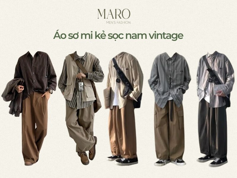 áo sơ mi kẻ sọc nam vintage