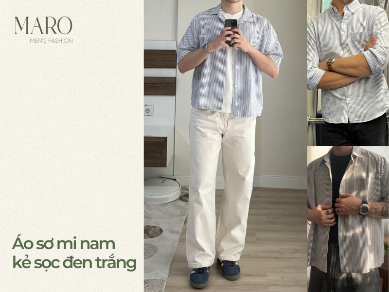 áo sơ mi nam kẻ sọc đen trắng