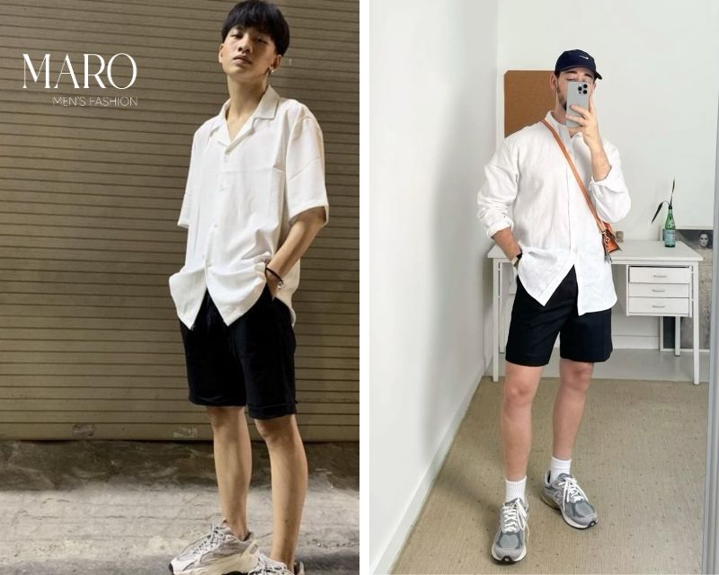 áo sơ mi trắng quần short