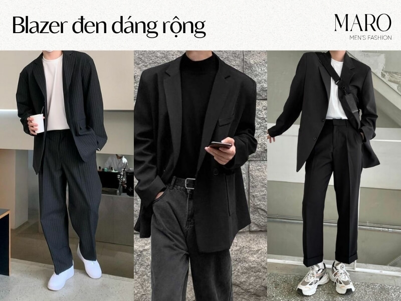 blazer đen dáng rộng oversized blazer