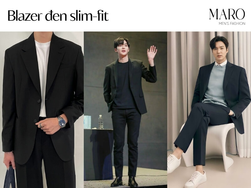blazer đen dáng vừa slim fit blazer