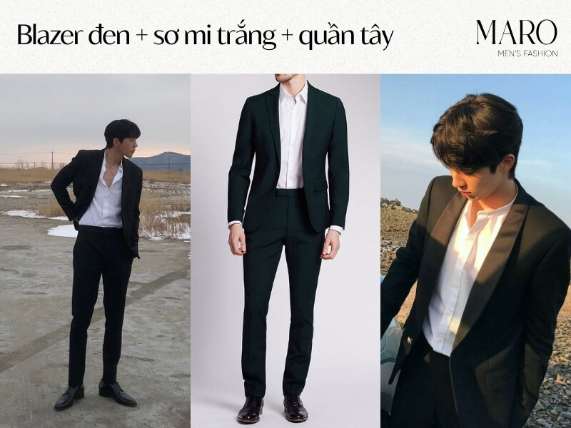 blazer đen sơ mi trắng quần tây