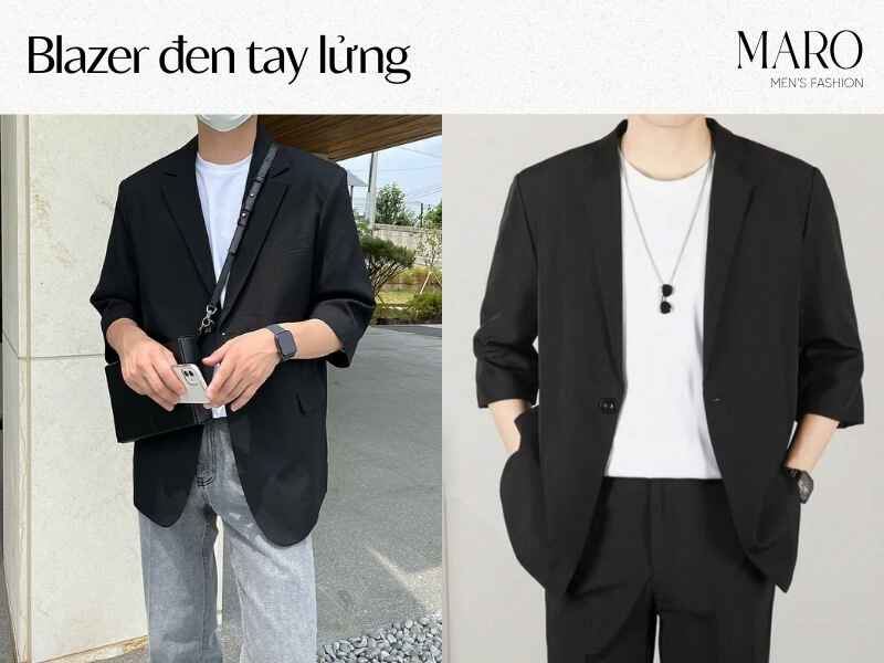 blazer đen tay lửng