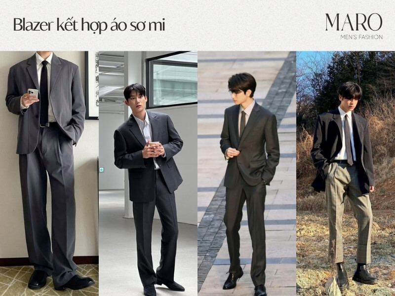 blazer kết hợp áo sơ mi cho người lùn nam