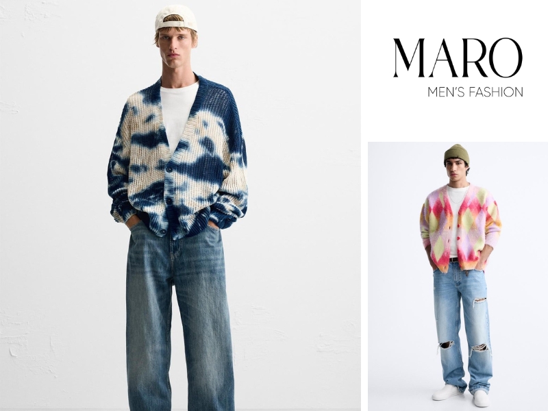 cách phối áo cardigan loang màu khoác ngoài
